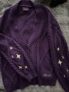 Taylor Swift Speak Now Purple Cable Knit Star-Accent Wool Blend Cardigan